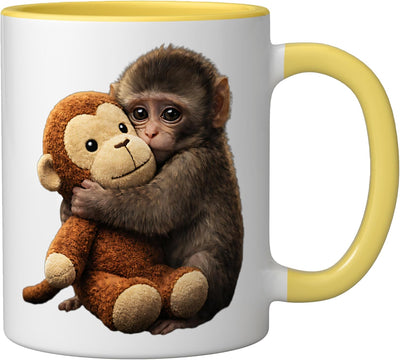 Taza de cerámica Baby Monkey Punch amarilla y blanca