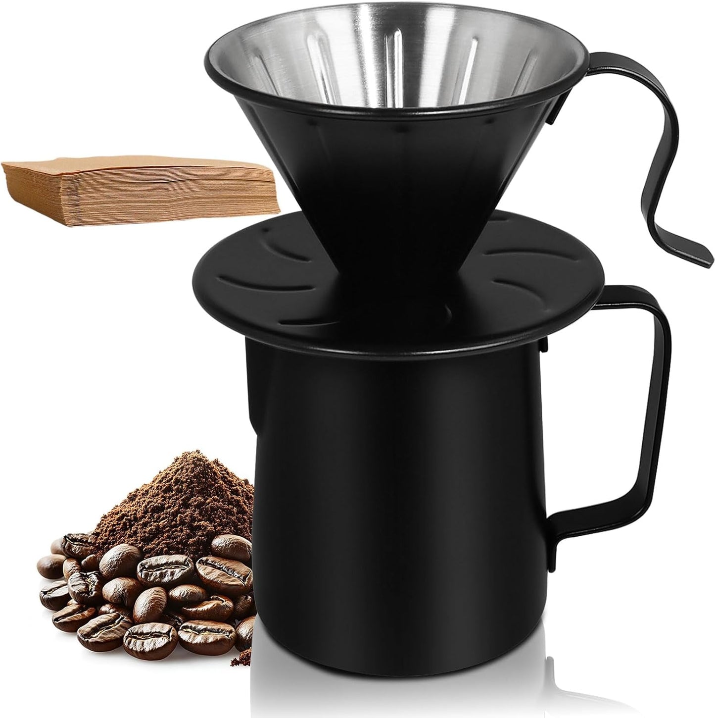 Jarra de espuma de leche acero inoxidable 304 20.3 fl oz juego cafetera goteo con 50 filtros V60