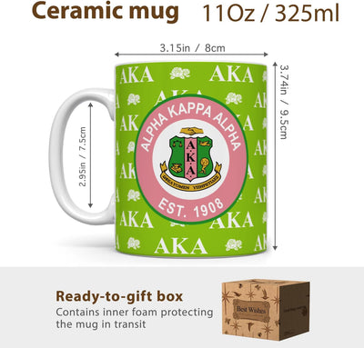 Taza de café AKA para mujer, regalo de sororidad en rosa y verde