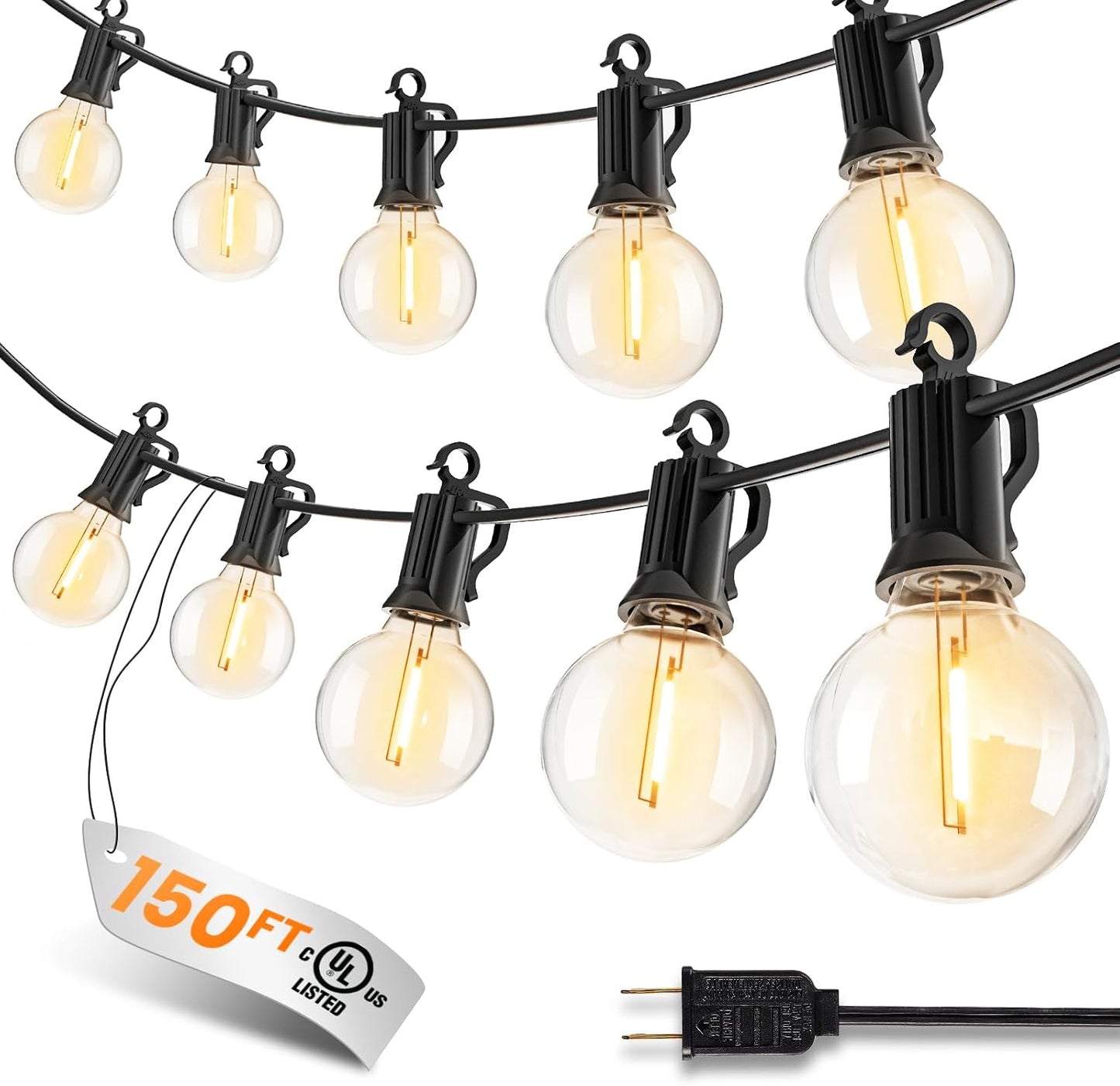 Tira luces patio 150ft 75 LED impermeables colgar exteriores