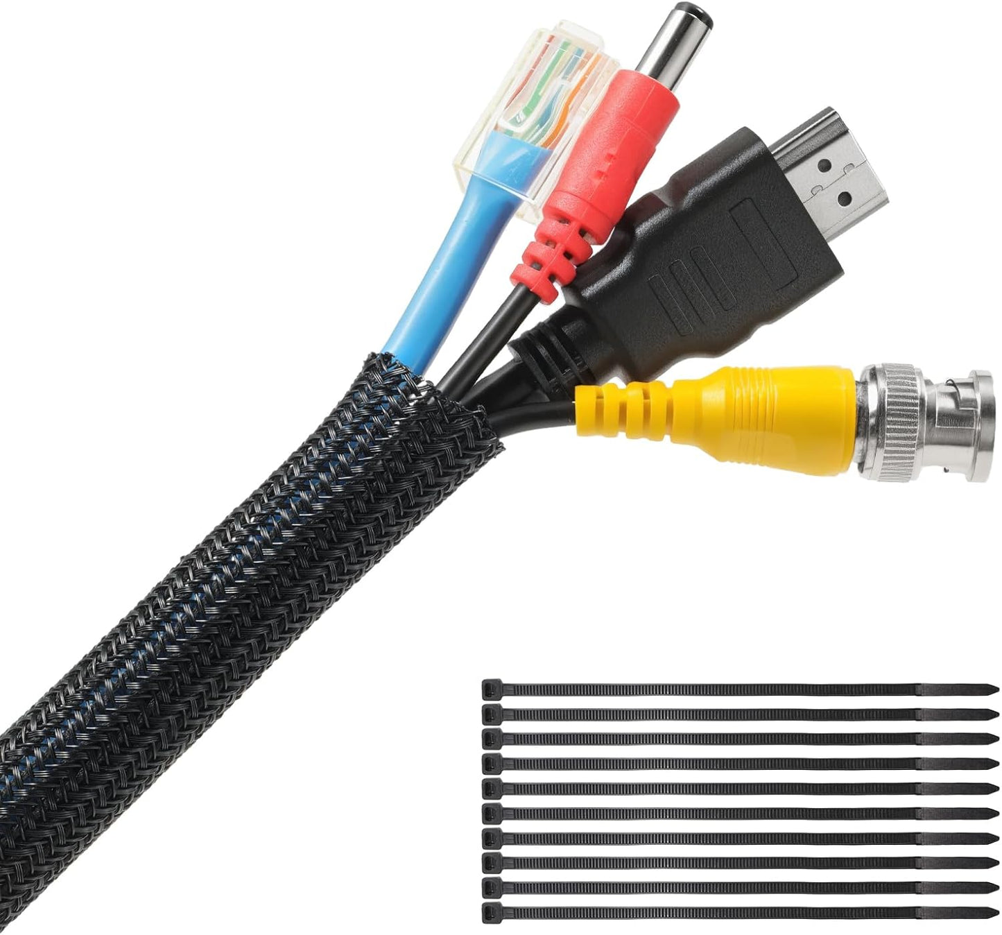Protector cable 10pulg negro con 10 bridas para TV y computadora