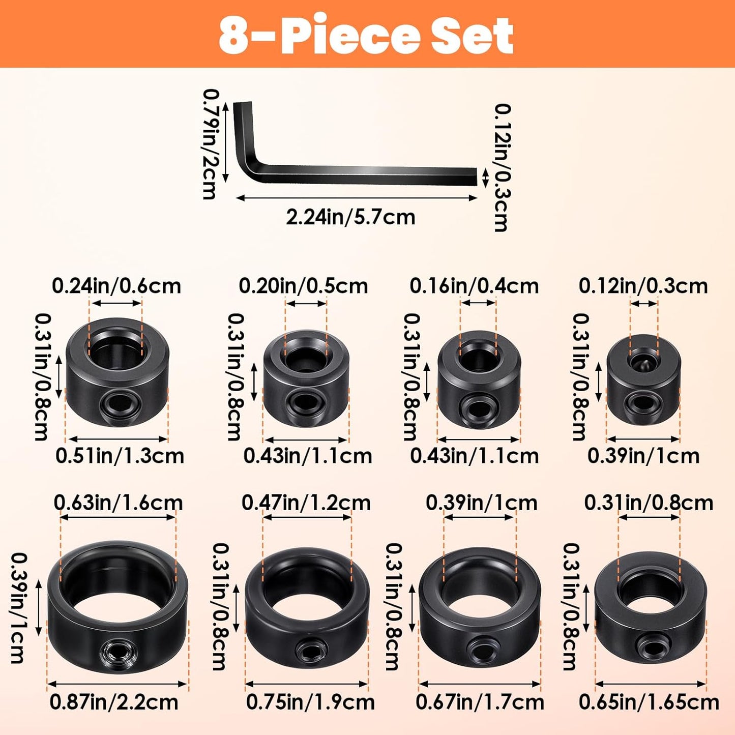 Set collar profundidad broca acero alto carbono 1/8-5/8