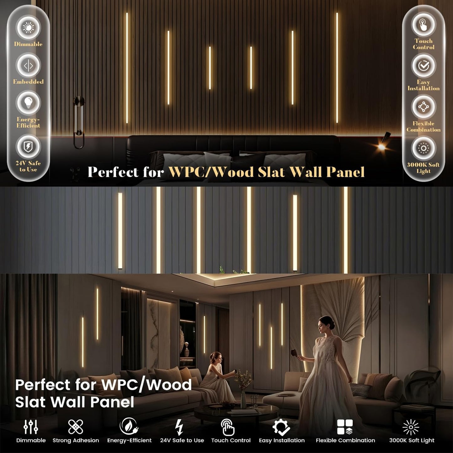6 Luces LED empotrables panel pared 39x31.5x23.6pulg