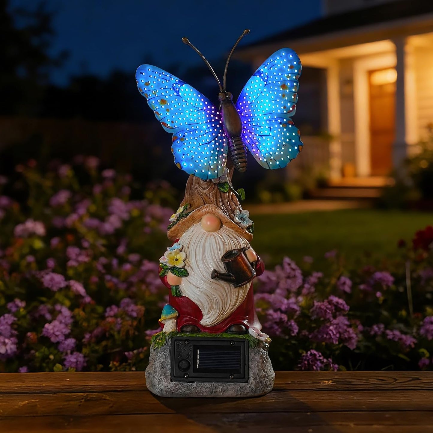Estatuas gnomo jardín solar mariposa resina impermeable color azul