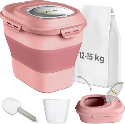 Contenedor alimento perro 30-35lb plegable tapas herméticas rosa