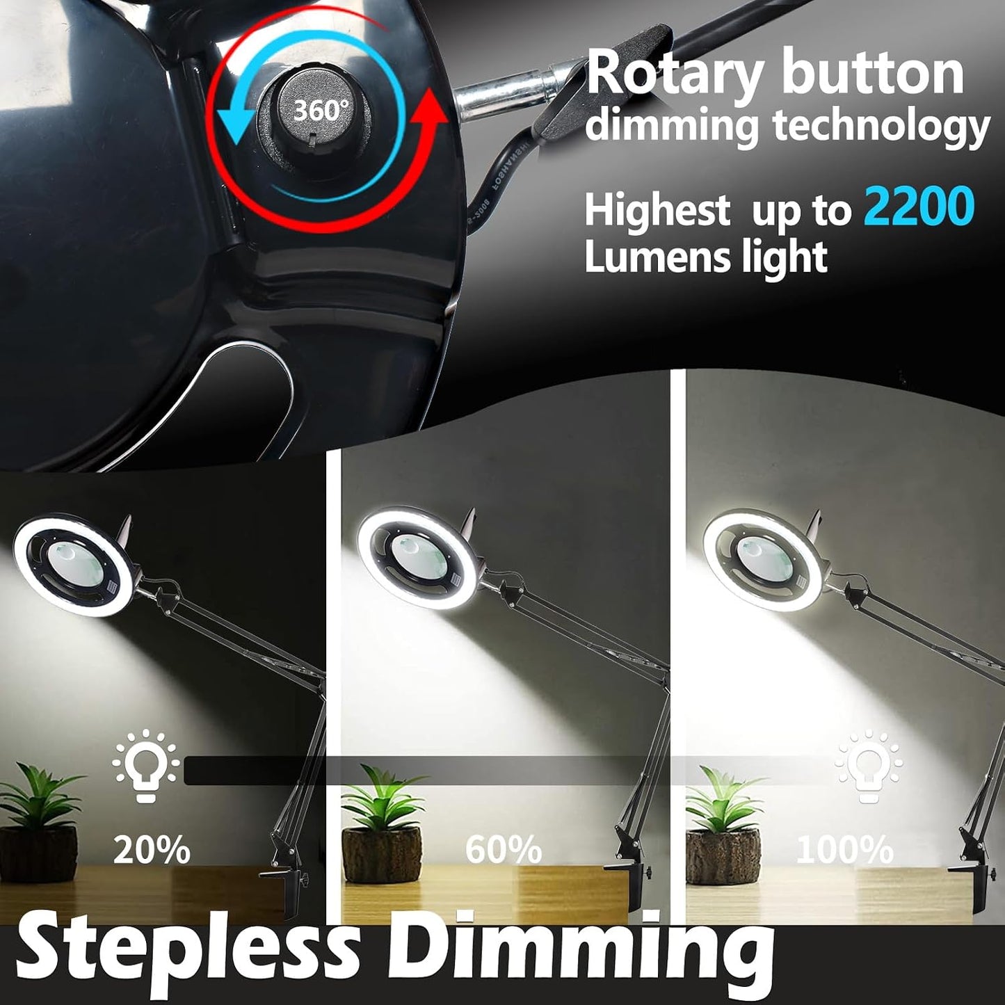 Lupa 12X 30X con luz LED 2200lm abrazadera brazo ajustable
