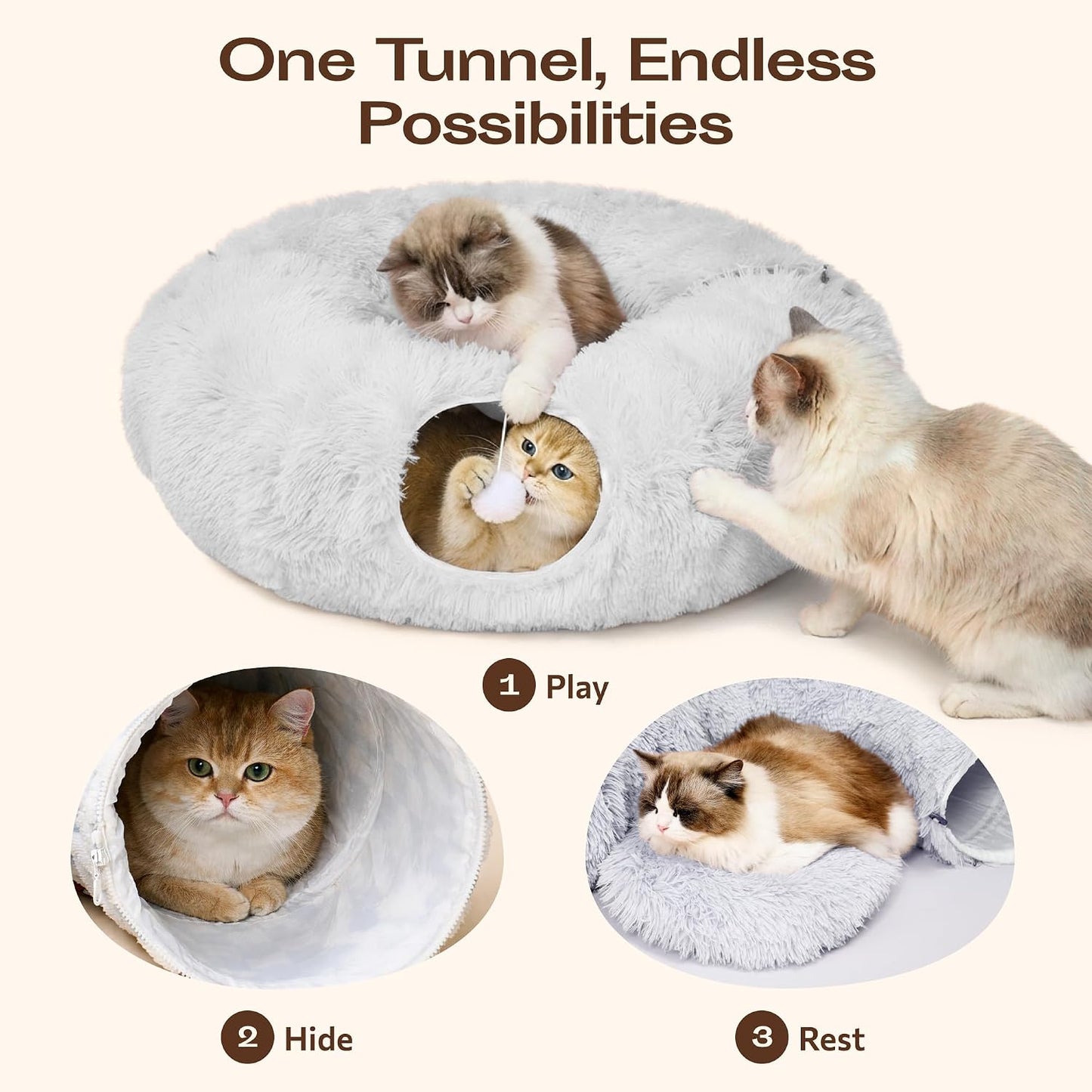 Túnel para gatos con cama rosquilla forma círculo gris