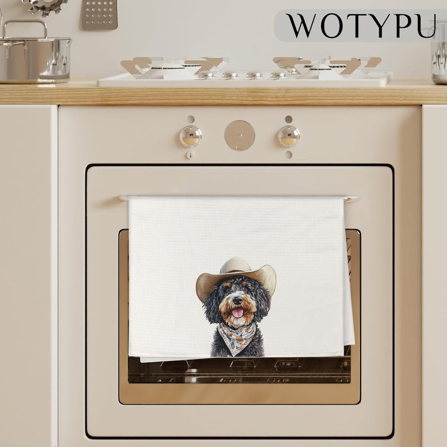 Toalla de cocina para Bernedoodle Gifts con diseño western cowboy