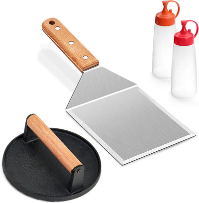 Juego 4 accesorios para plancha prensa hamburguesa espátula