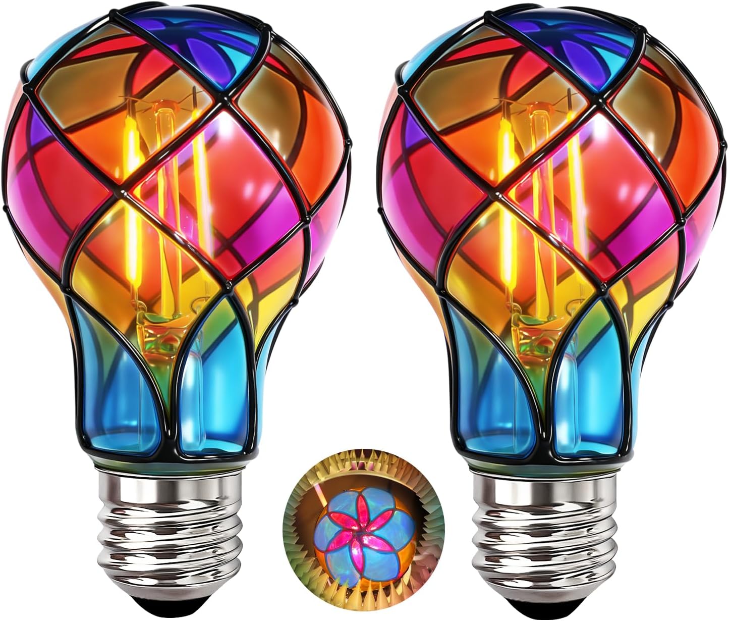 Bombilla LED A19 4W E26 estilo rosa Papillon vitral