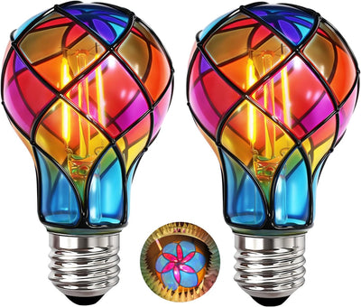Bombilla LED A19 4W E26 estilo rosa Papillon vitral