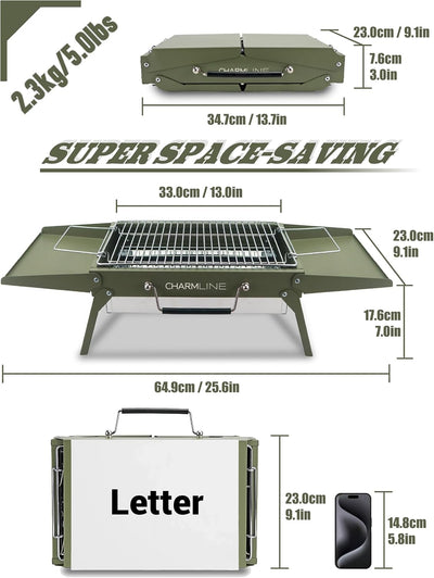 Parrilla carbón portátil 14x9pulg para campamento y pícnic