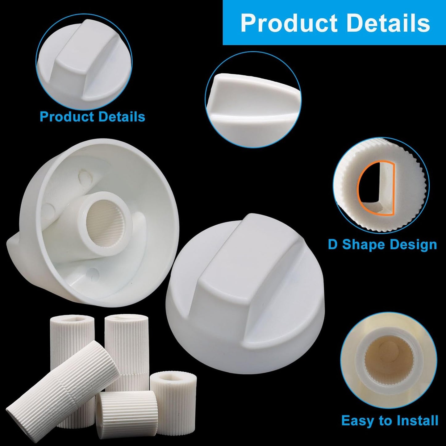 Set 4 Perillas Universales Blancas con 12 Adaptadores Estufa