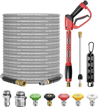 Kit manguera lavado a presion 4800psi 100pies acero trenzado