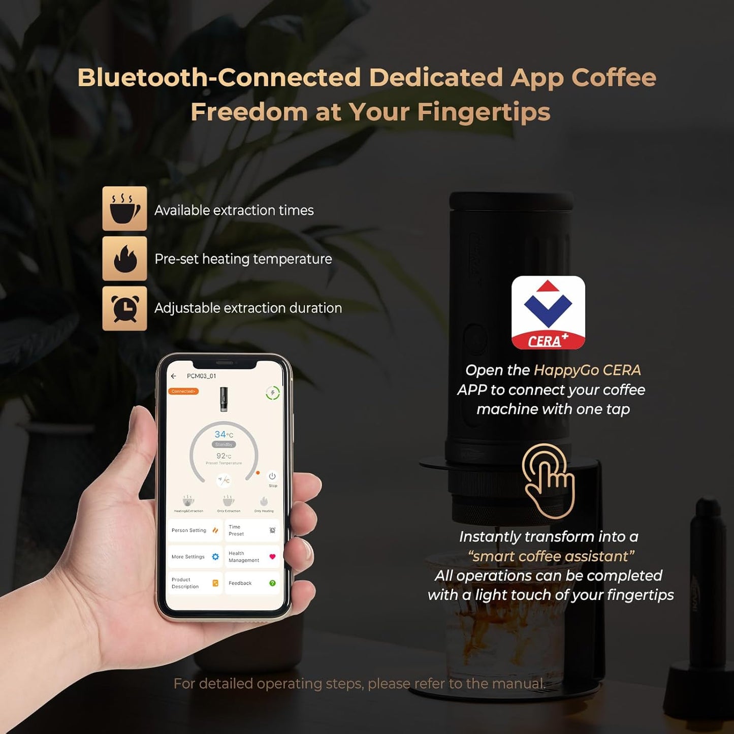 Máquina café expreso portátil con Bluetooth APP 20 bar