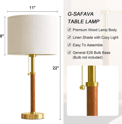Lámpara mesa madera 22pulg moderna dorada dormitorio sala