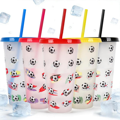 Vasos de fútbol que cambian de color con tapas y pajitas reutilizables de 24 oz