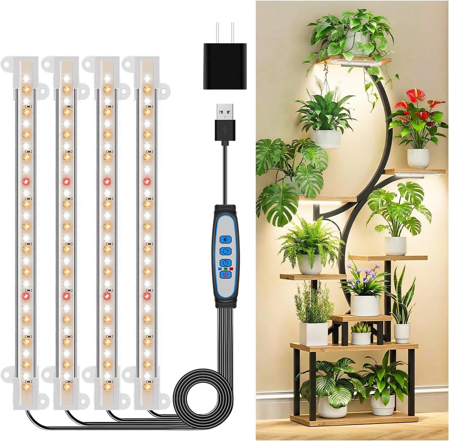 Lámpara LED crecimiento 8pulg espectro completo 6/12/16H 3 modos