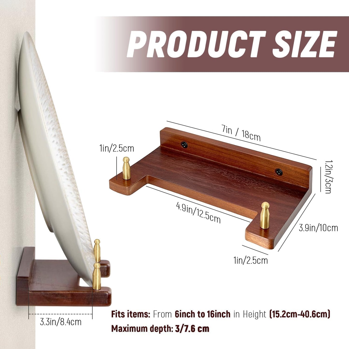 Perchas de madera de acacia para pared, para platos 6-16 pulgadas y decoración