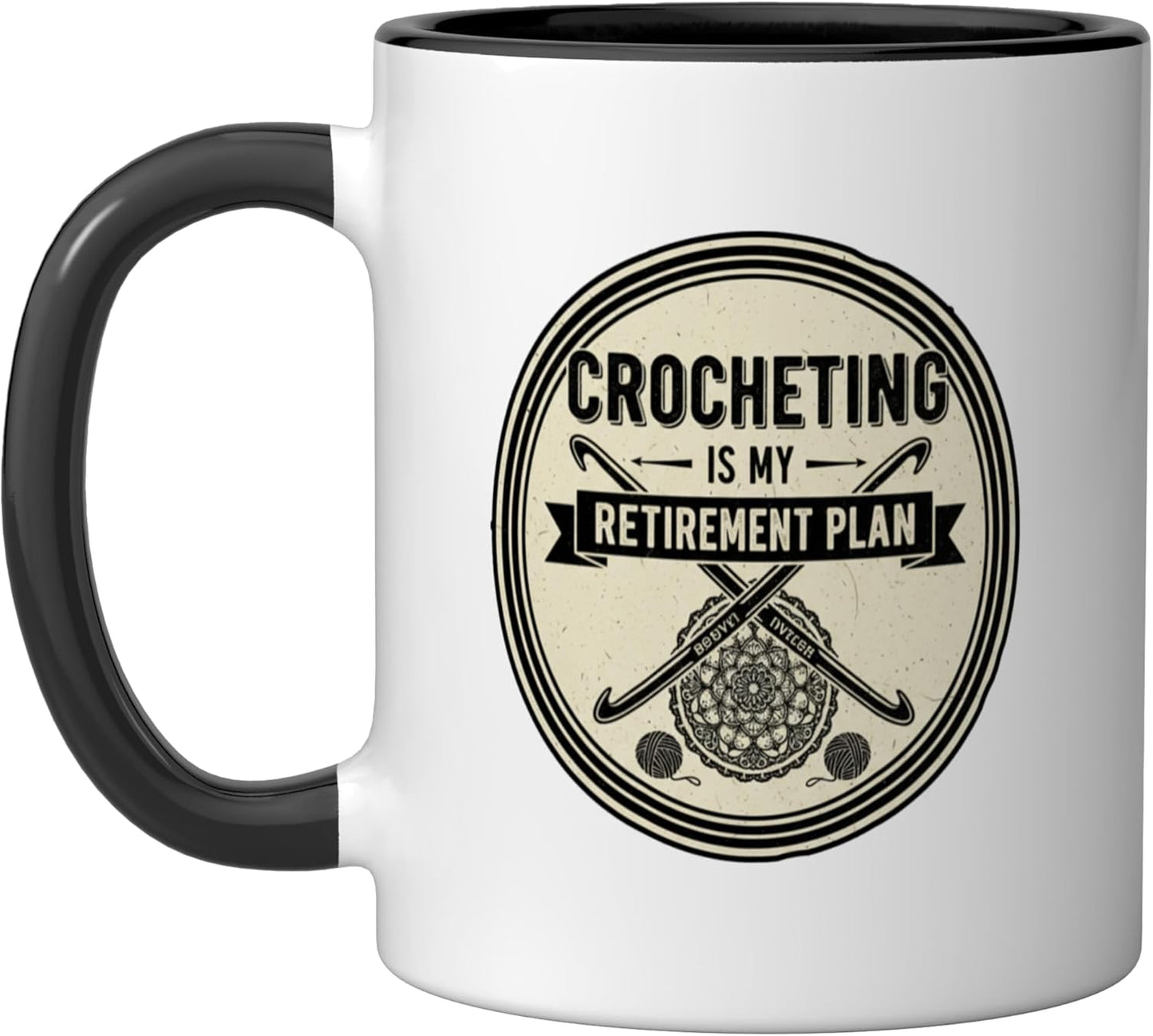 Taza Cerámica para Amantes del Ganchillo Negro/Blanco