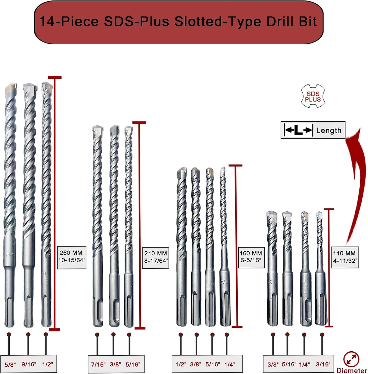 Set 20 Brocas SDS Plus Carburo Hormigón Paredes Cemento