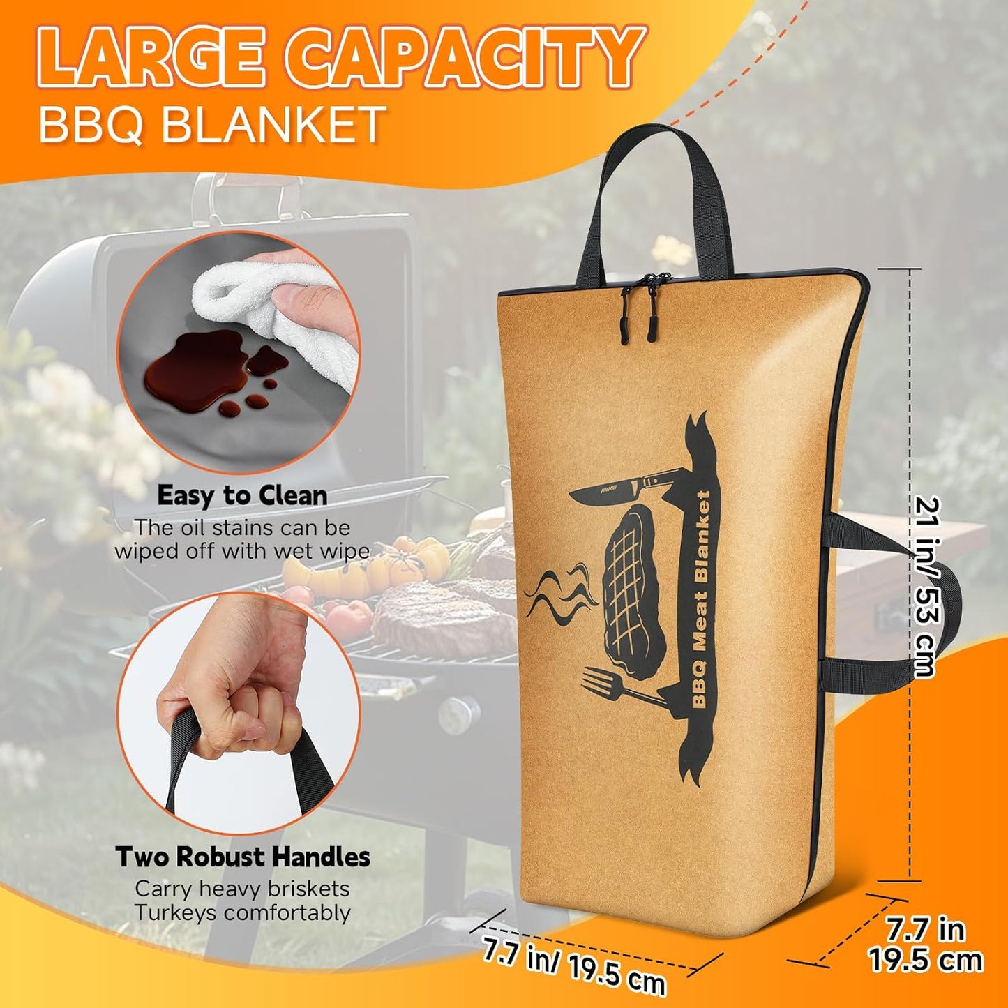 Manta barbacoa reutilizable para carne con asas