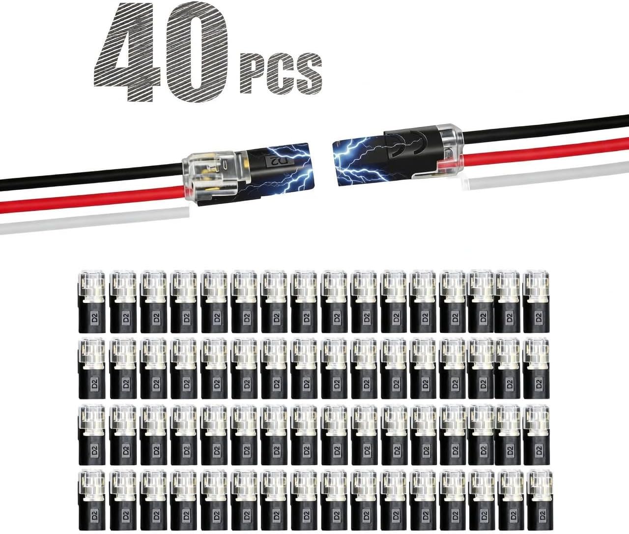 40 Conectores Cable Ignífugo 2 Pines Empalme Rápido Led
