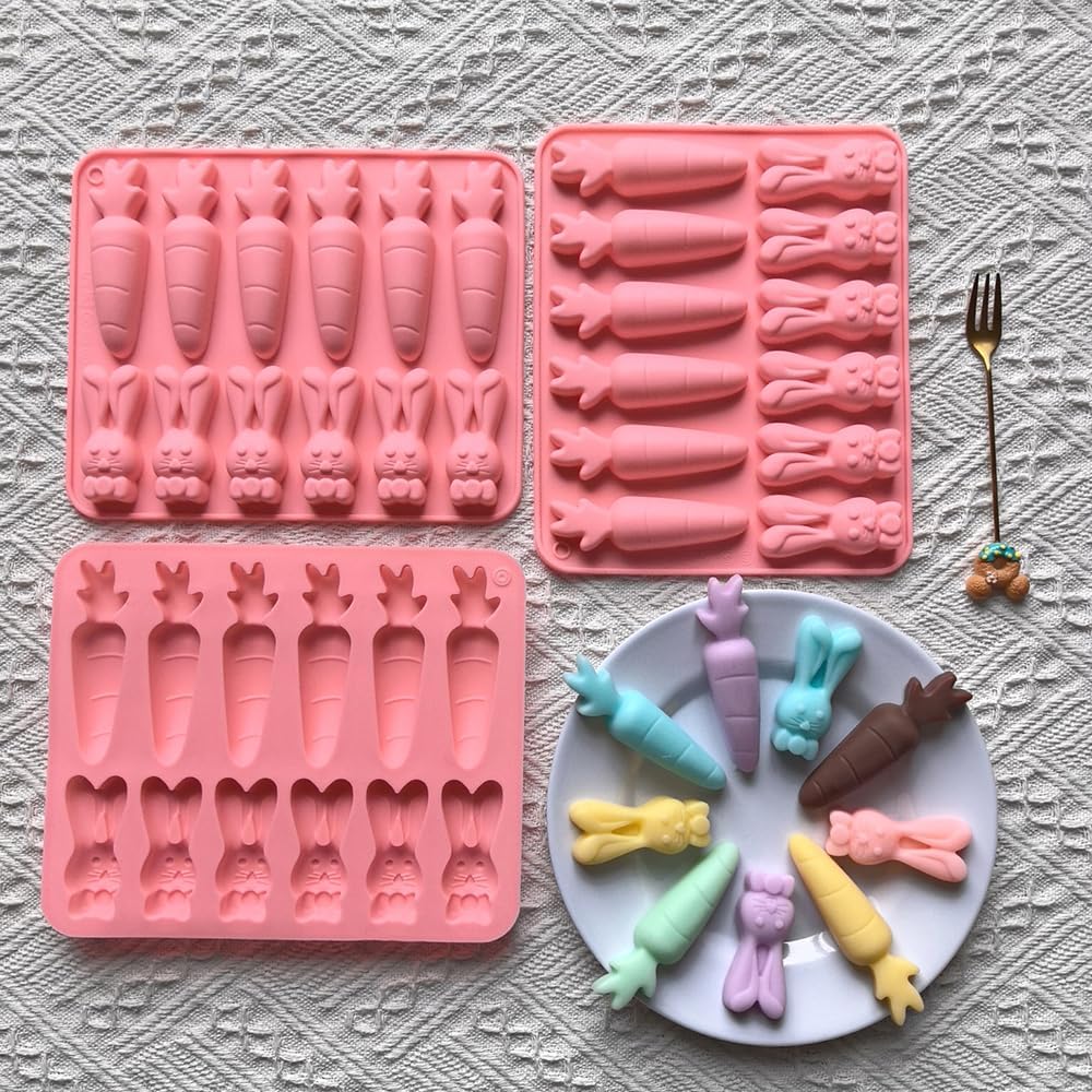 Moldes de silicona en forma de conejo de 12 cavidades para galletas de pudín de chocolate