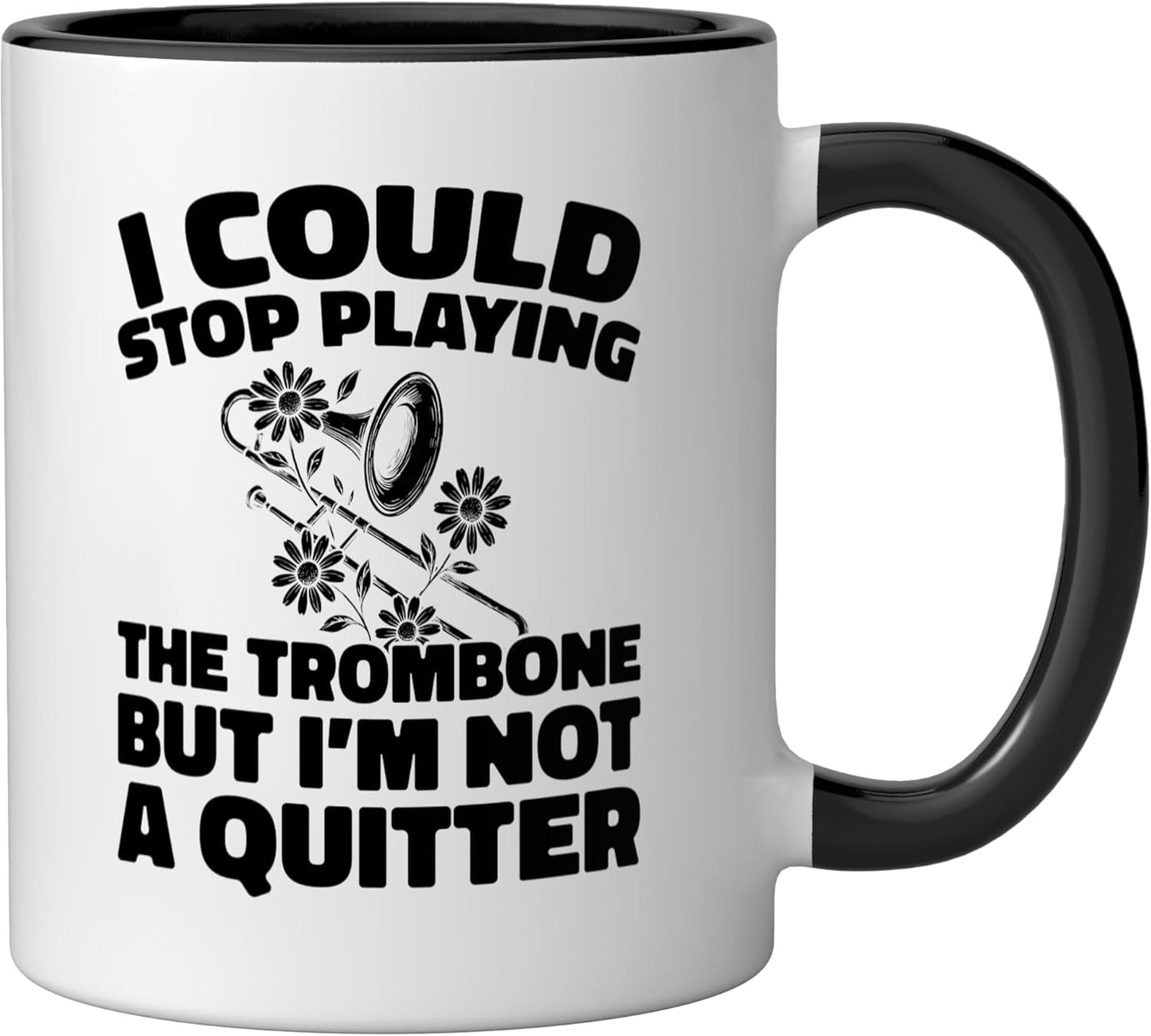 Taza de cerámica para trombón de banda de marcha negra/blanca
