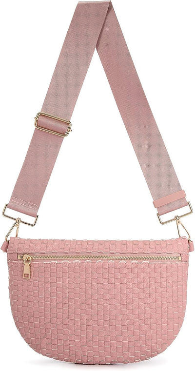 Bolso cruzado tejido poliuretano Rosa M con correa ajustable