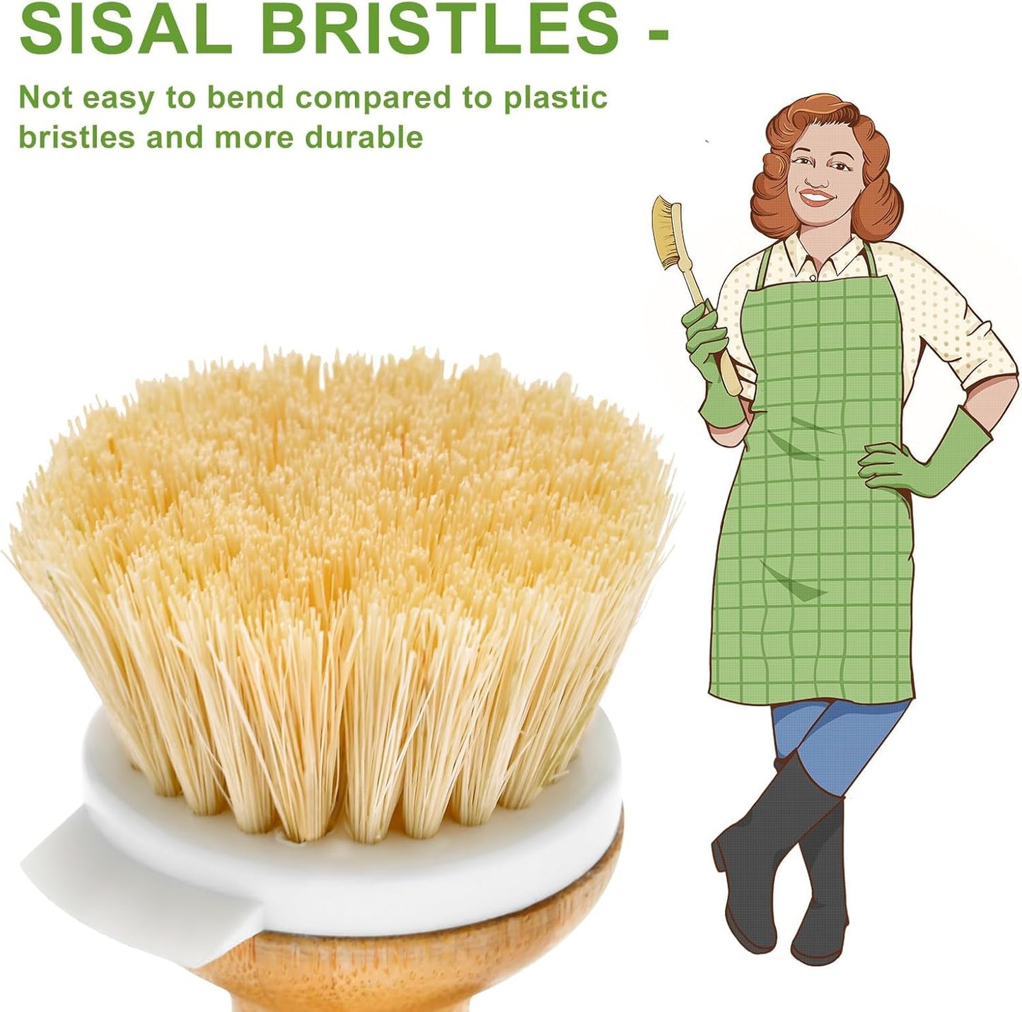 Cepillo platos bambú cerdas sisal raspador integrado set 1