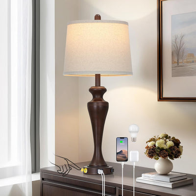 Lámpara mesa marrón 30pulg control táctil 3 vías USB