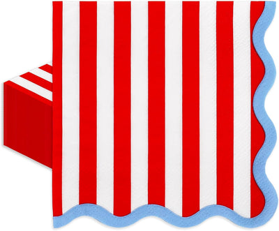 Servilletas de papel para coctel con borde azul estampado rojo y blanco JarThenaAMCS