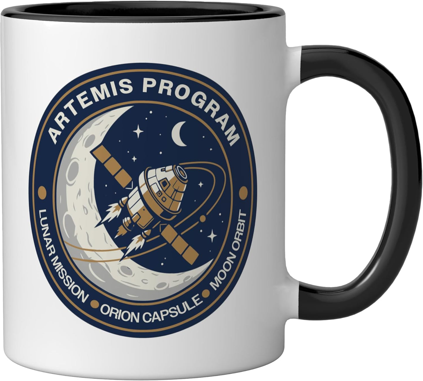 Taza Cerámica Artemis Luna Órbita Espacial Negro/Blanco
