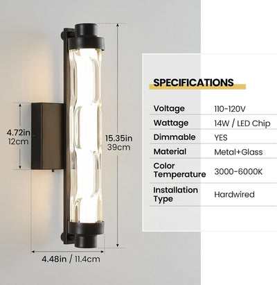 Lámpara pared 15.4 pulg set 2 con sombra vidrio ondulado LED 14W