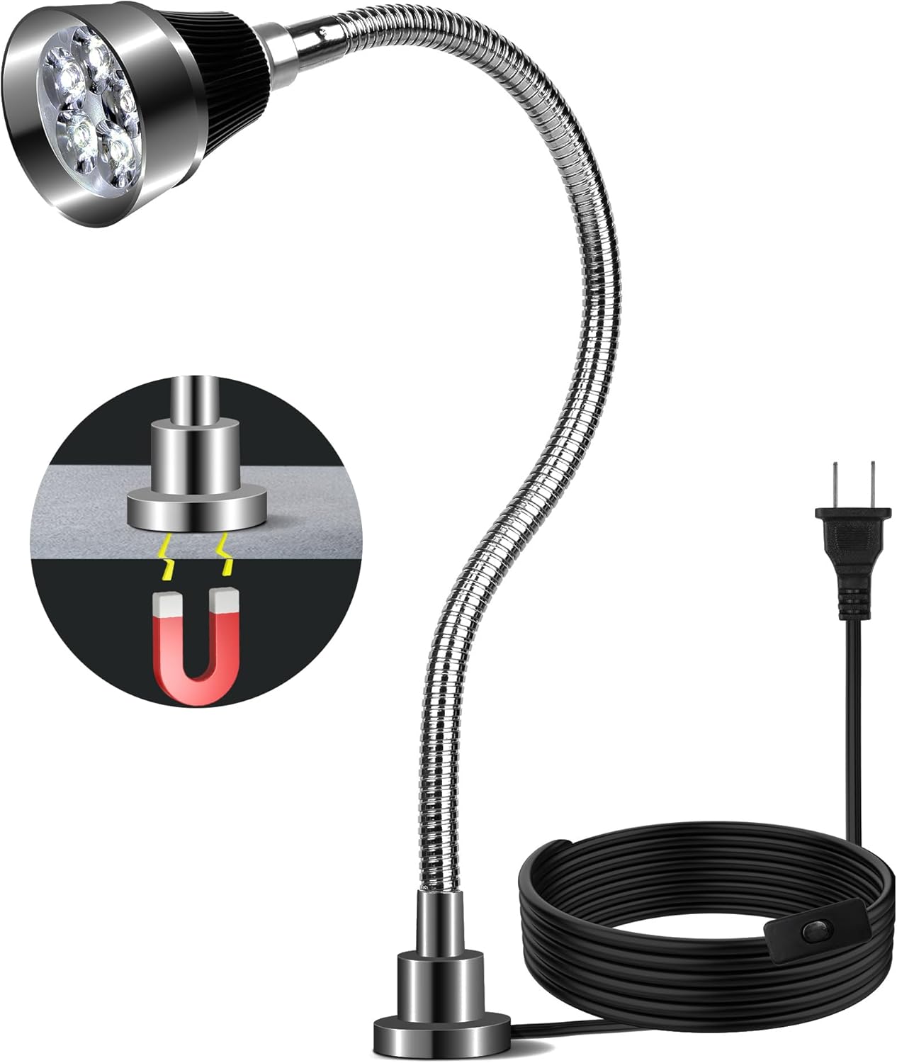 Luz LED magnética para taller con cuello cisne flexible