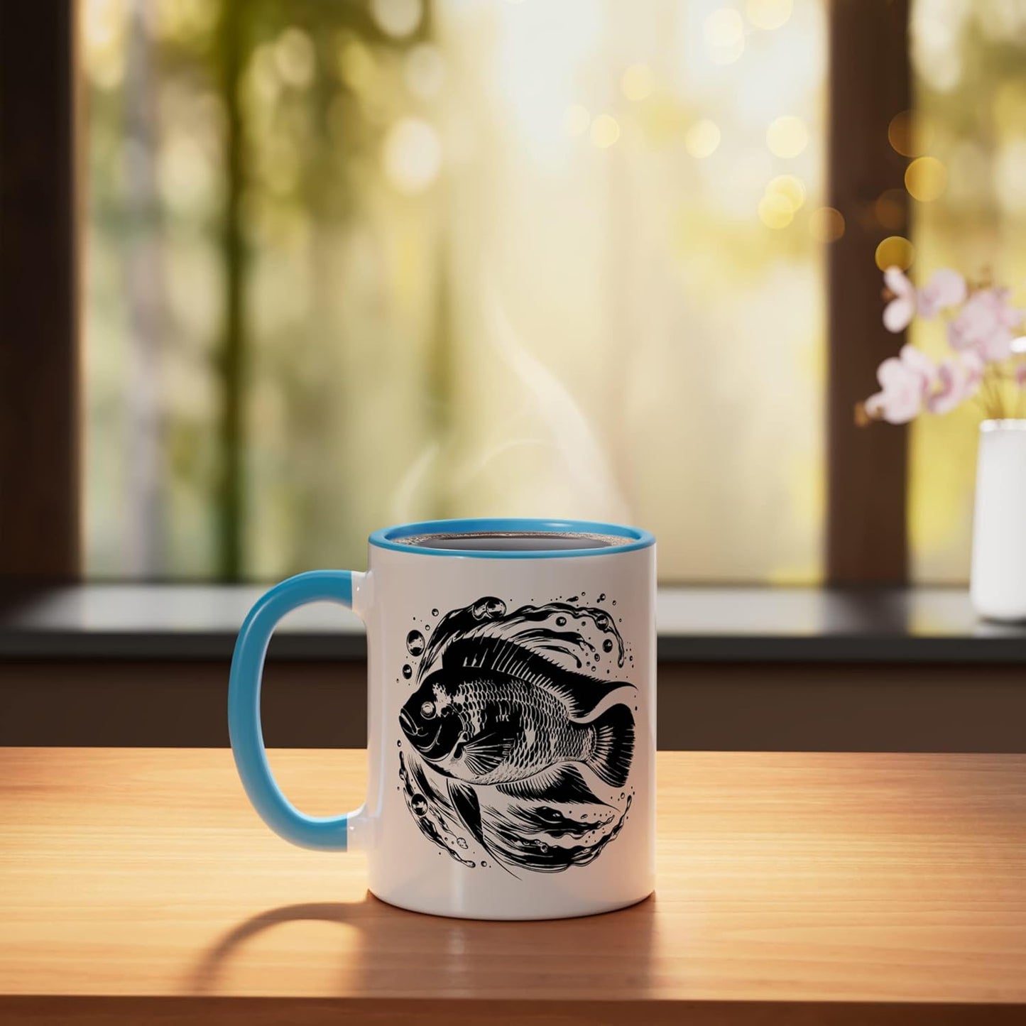 Taza Cerámica para Acuario Cichlidos Azul Blanco