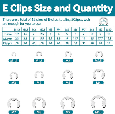 Set 900 clips electrónicos y C M3-M16 anillos presión acero inox