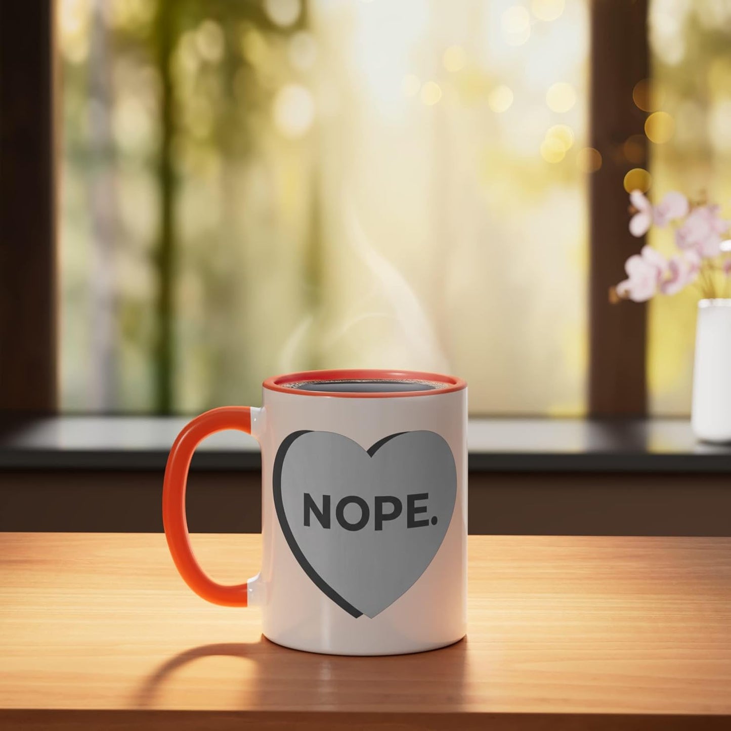 Taza Cerámica Frase Romántica Corazón Naranja/Blanco