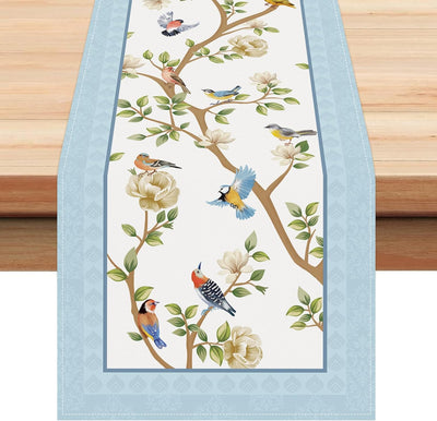 Camino de mesa floral de pájaros azules 13 x 72 pulgadas decoración interior exterior