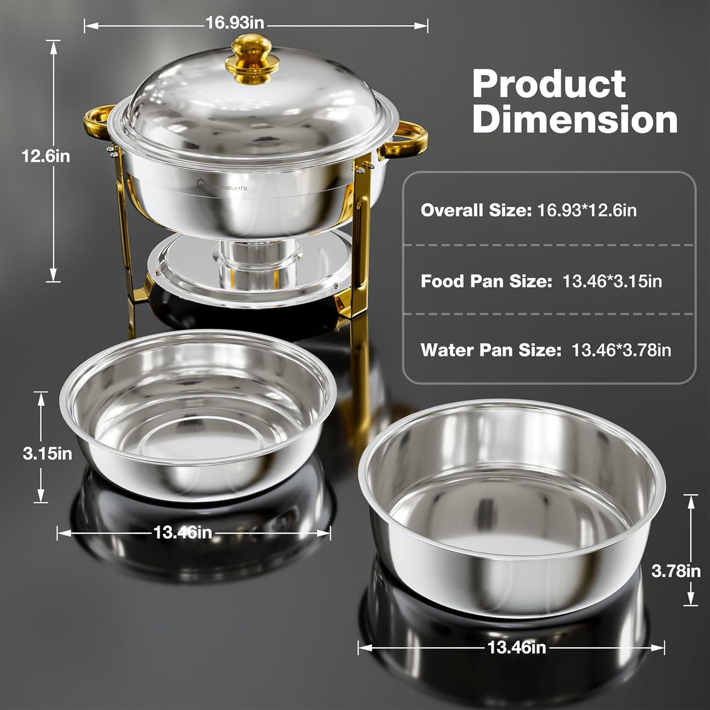 Set 4 platos roce redondos acero inox dorado con soporte