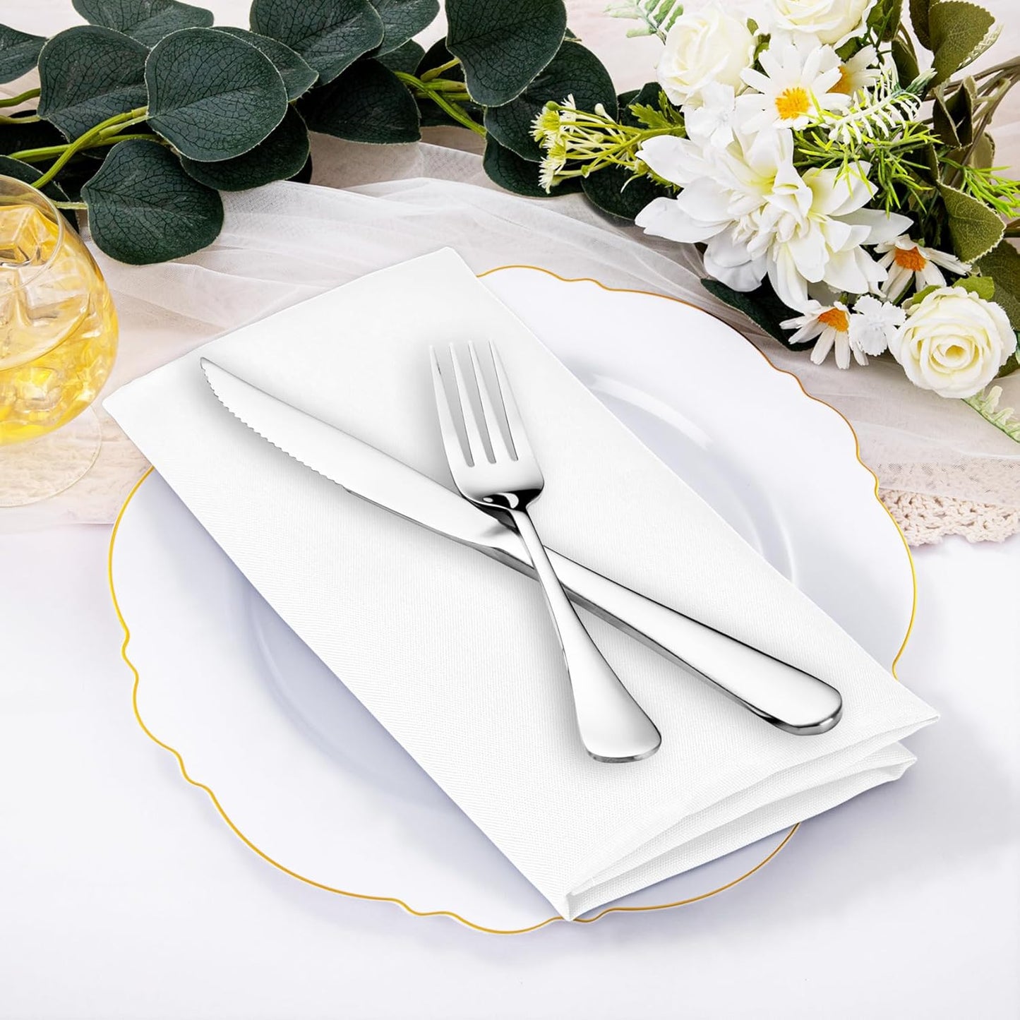 Set 120 servilletas tela poliéster 17x17pulg blanca