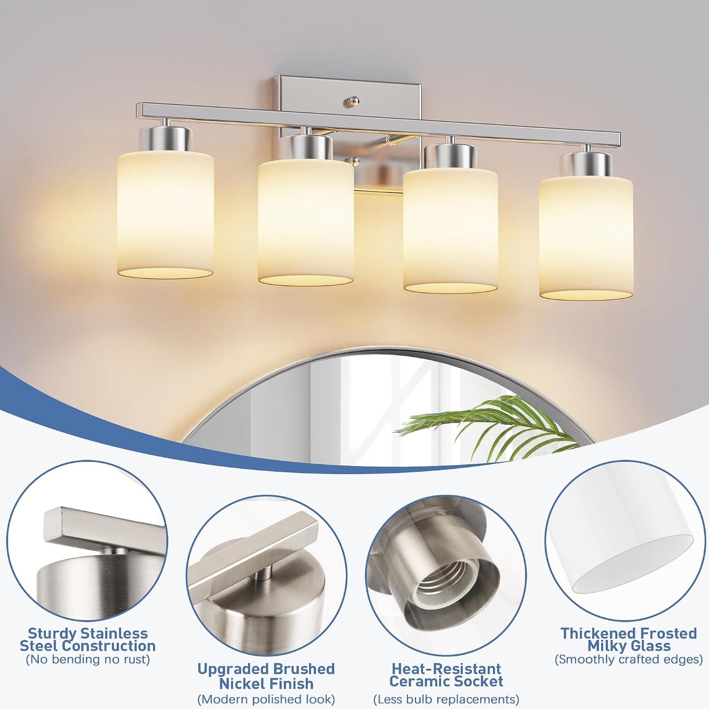 Lámpara baño níquel cepillado 4 luces aplique dormitorio