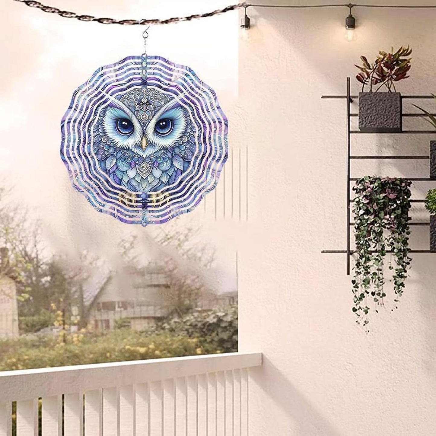 Molinillo viento búho 10pulg acero inox 3D decoración jardín