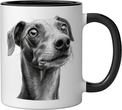 Taza cerámica perro Whippet dibujo amante mascotas negro/blanco