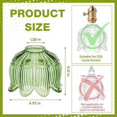 2 Pantallas Lámpara Cristal Flor Verde Base E26 Mini Repuesto