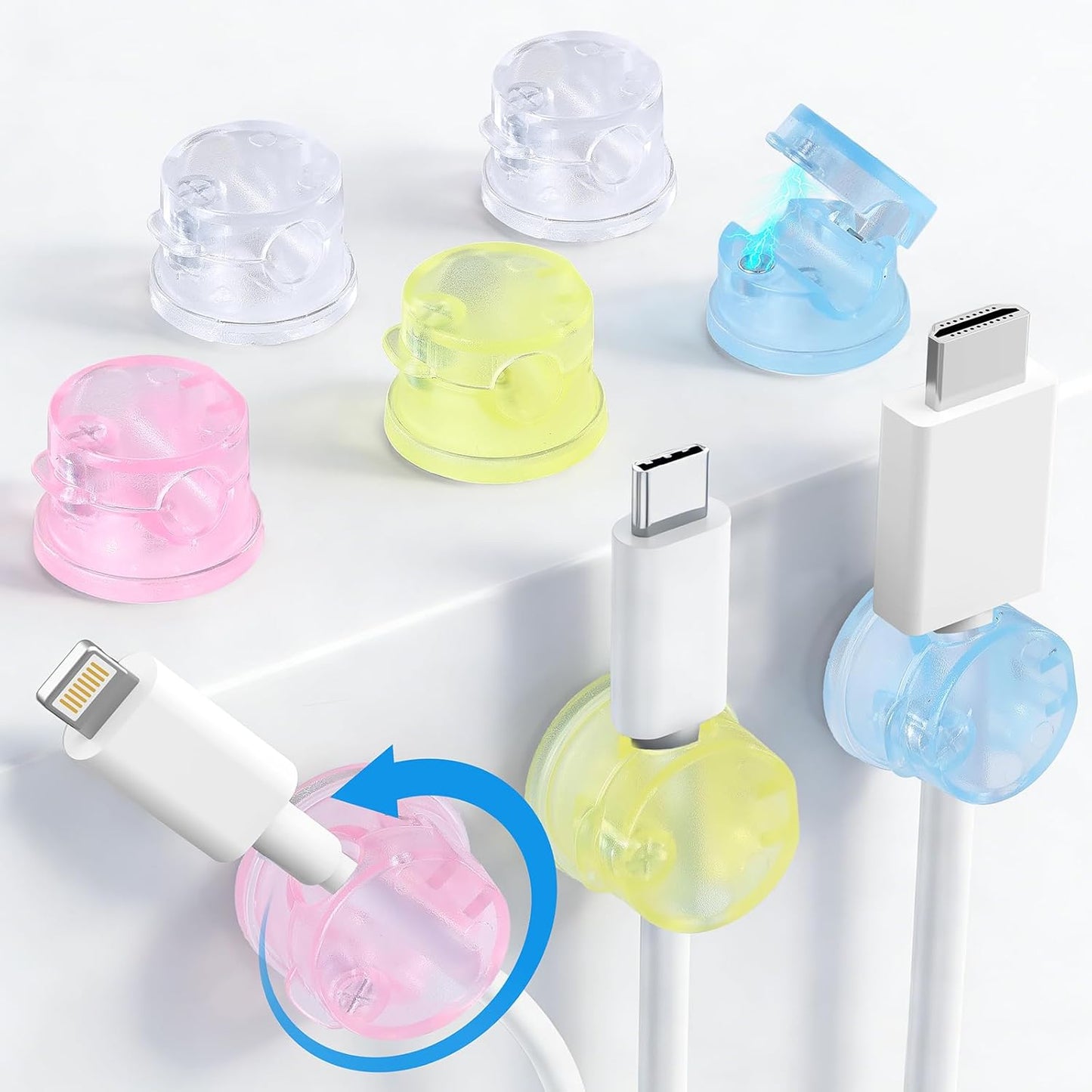Pack 8 Clips Magnéticos Soporte Cable Giratorio 360°