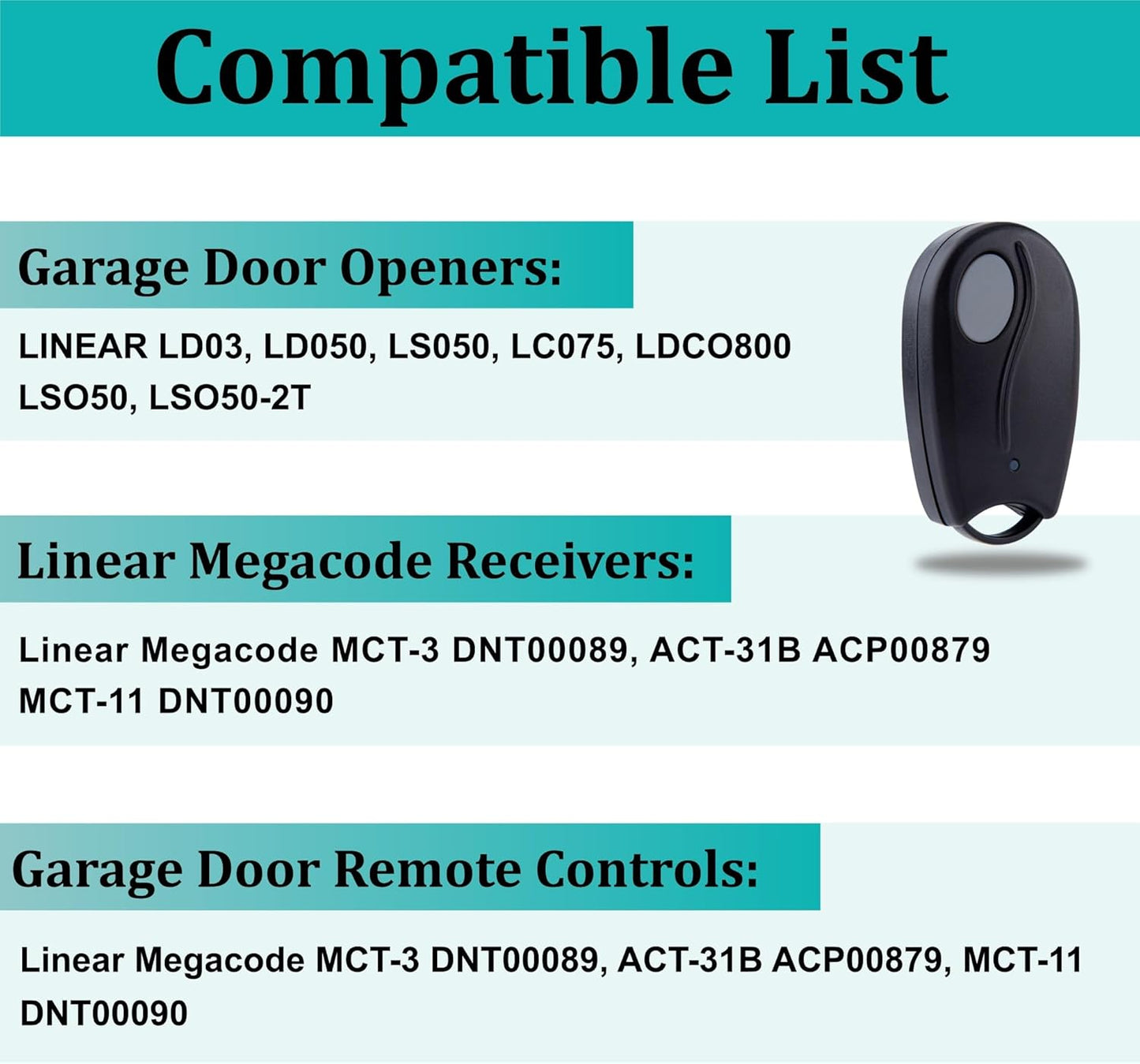 Reemplazo control remoto puerta garaje ACT-31B 318 MHz MegaCode