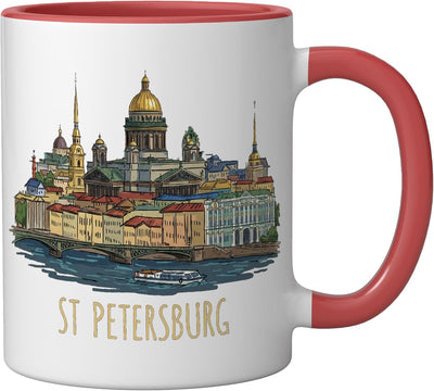 Taza cerámica souvenir San Petersburgo Rusia roja/blanca