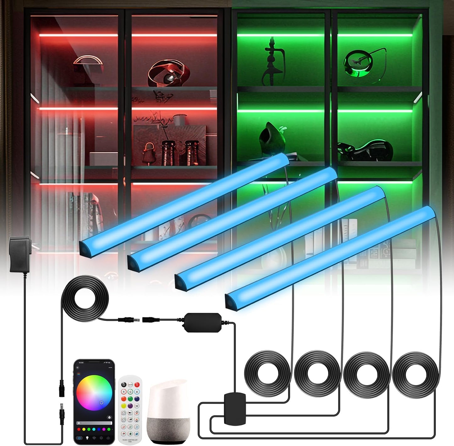 Luces LED RGB negras para estantería con Alexa WiFi